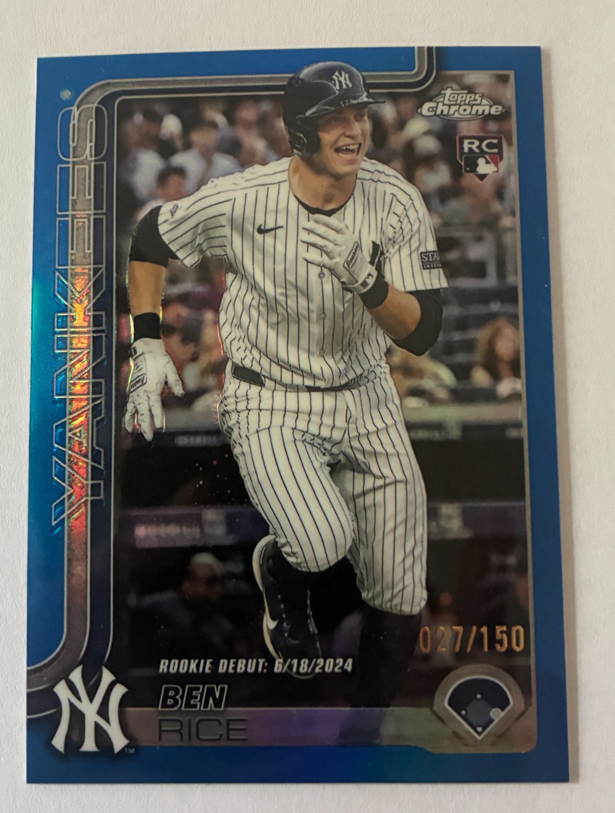 2025 Topps Chrome Update Ben Rice Rookie Debut True Blue Refractor/150