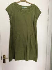 Boden Soft Green Needlecord Dress Size 14R Tunic Dress with Cap Sleeves + Ruffle