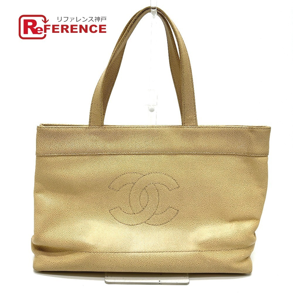 Chanel Caviar CC Tote Shoulder Bag Beige Preowned Women's-image