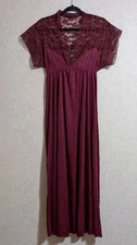 Vintage Val Mode Lingerie Slip Dress Nightgown Medium Shiny Nylon Lace Long