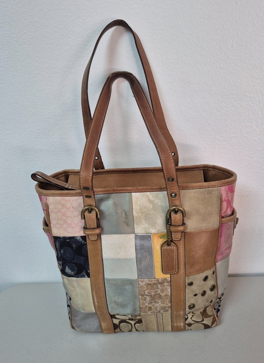 Vintage Coach Holiday Patchwork Gallery Tote Multi-Color B06Q