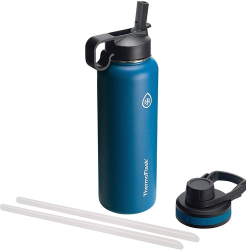 Bottle with Chug Lid & Straw Lid - Insulated Stainless Steel Water Bottle wit...