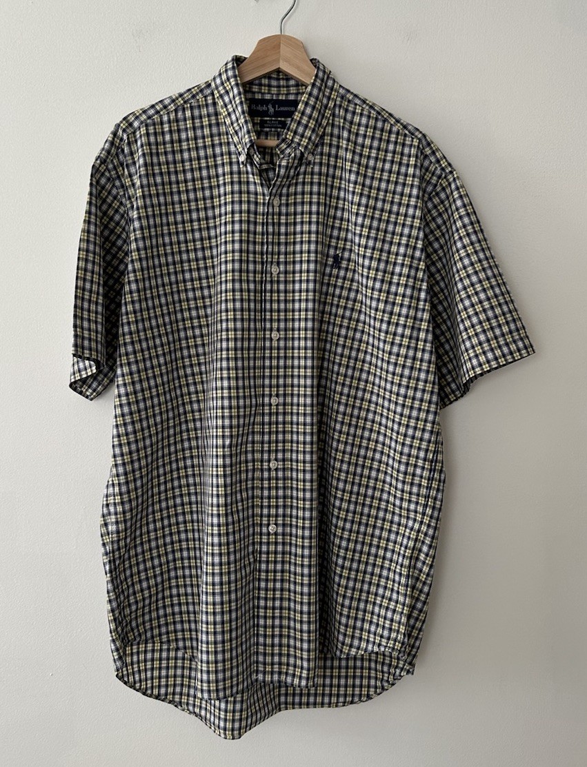 Vintage 90s Polo Ralph Lauren Plaid Short Sleeve Oxford Shirt Mens Medium Preppy