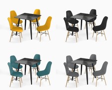 Moderner schwarzer Keramik Esstisch mit 4-teiliger Loungesessel Set mit Massivholzbeinen