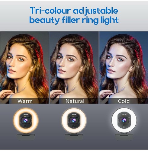 4K Webcam w/ Ring Light Web Cam 4K Autofocus w/ TOF Computer Camera 1080P 60FPS - 第 3/9 張圖片