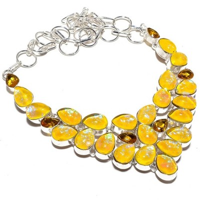 Triplett Feueropal, Citrin Edelstein 925 Sterlingsilber Schmuck Halskette 18 ...