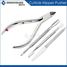 Stainless Steel Nail Cuticle Spoon Pusher Remover Cutter Nipper Clipper File Set