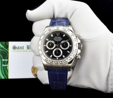 ROLEX REHAUT 18kt White Gold DAYTONA Black Index Blue Strap 116519 SANT BLANC 3