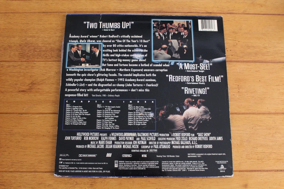 QUIZ SHOW LASERDISC LD LETTERBOX *A ROBERT REDFORD FILM* - Image 2 of 4