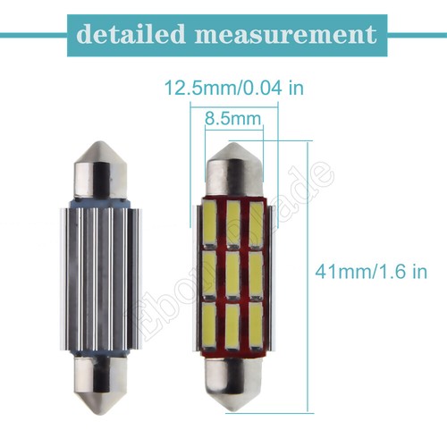 2 X 41mm CANBUS Error Free LED 9 SMD License Plate Interior Dome Map Light Bulb - Picture 3 of 7
