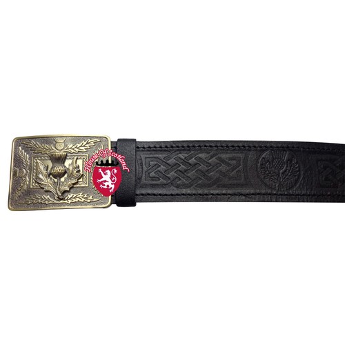 Scottish Kilt Belt with Buckle Thistle Antique, Kilts Belts for Men Leather Blac - Picture 2 of 4