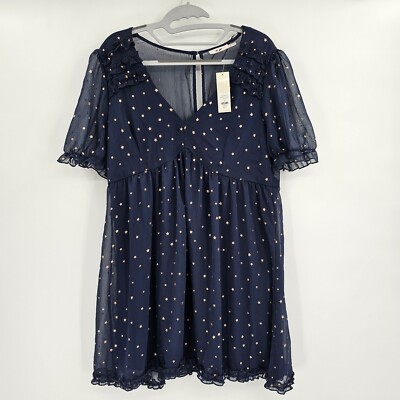NEW Francescas Collections Mi Ami Jamie Foil Star Dress Navy Blue Size XL Flowy