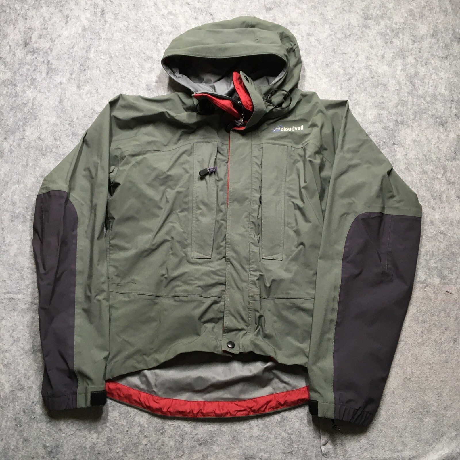 Cloudveil Rain Shell Jacket Mens Medium M Green Hooded Waterproof Hike