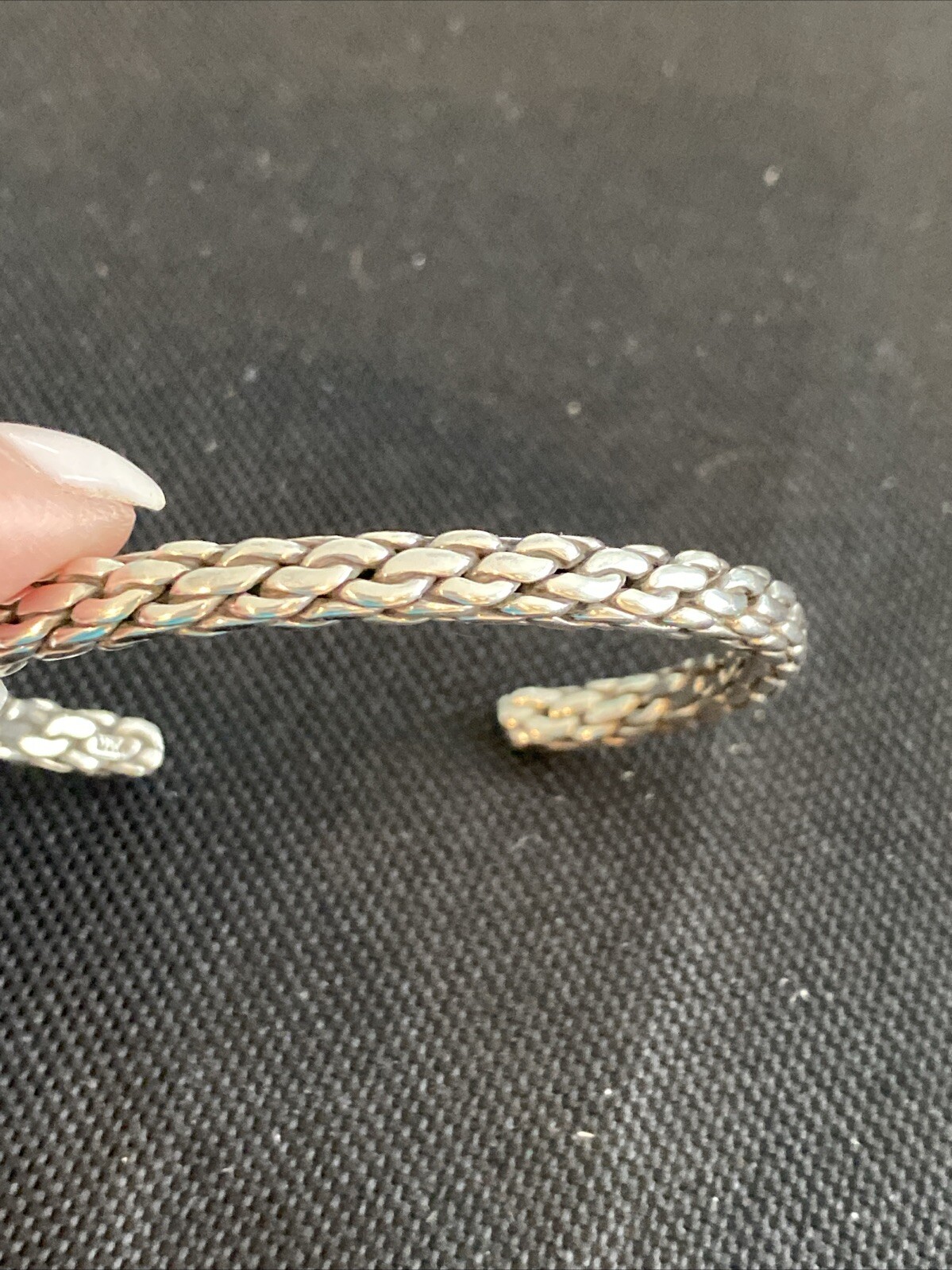 Sterling Silver .925 Solid Woven Cuff Bangle Brac… - image 3