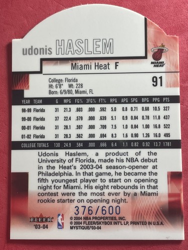 Fleer Mystique 2003-04 azul troquelado Udonis Haslem radiocontrol novato 376/600 #91 calor - Imagen 2 de 3