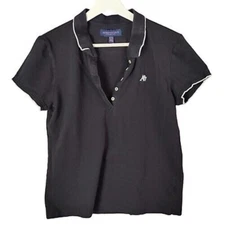 Aeropostale Y2K Polo Shirt A87 Logo Short Sleeve Black White Trim Womens Size XL