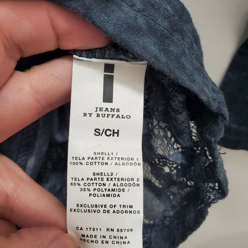 iJeans by Buffalo Women's Dusty Blue Spacedye Burnout 3/4 Sleeve Lace Back Top S - Picture 3 of 5