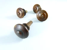 4 Small Antique Walnut or Mahogany Turned Mushroom Drawer Knobs 1" dia.