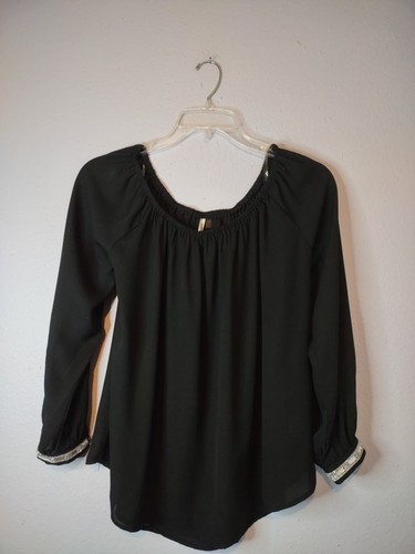 Mittoshop Blouse Long Sleeve Solid Black Size Med Pullover Diamonds Around Wrist