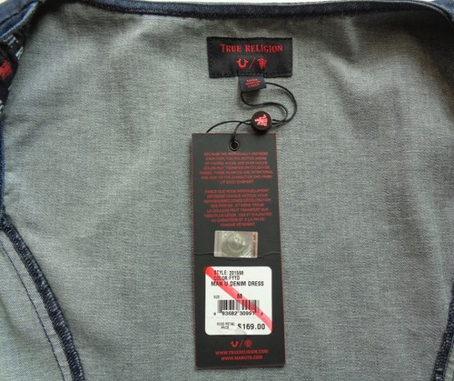 True Religion Manchester United Denim Mini Short Overall Dress Indigo Zip Blue M - Picture 5 of 11