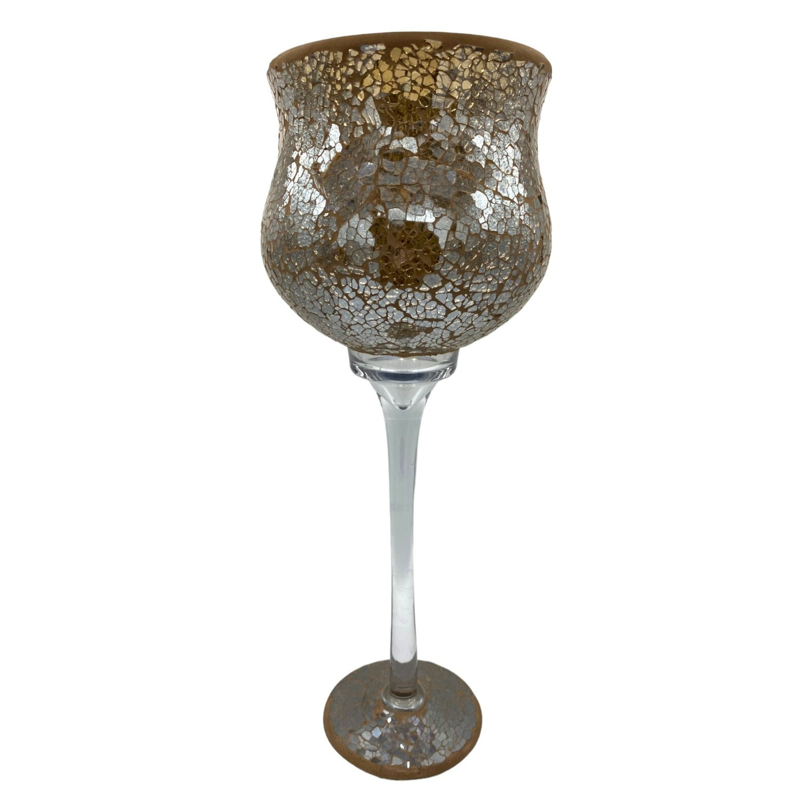 Tall Crackle Glass Mosaic Candle Holder 16"