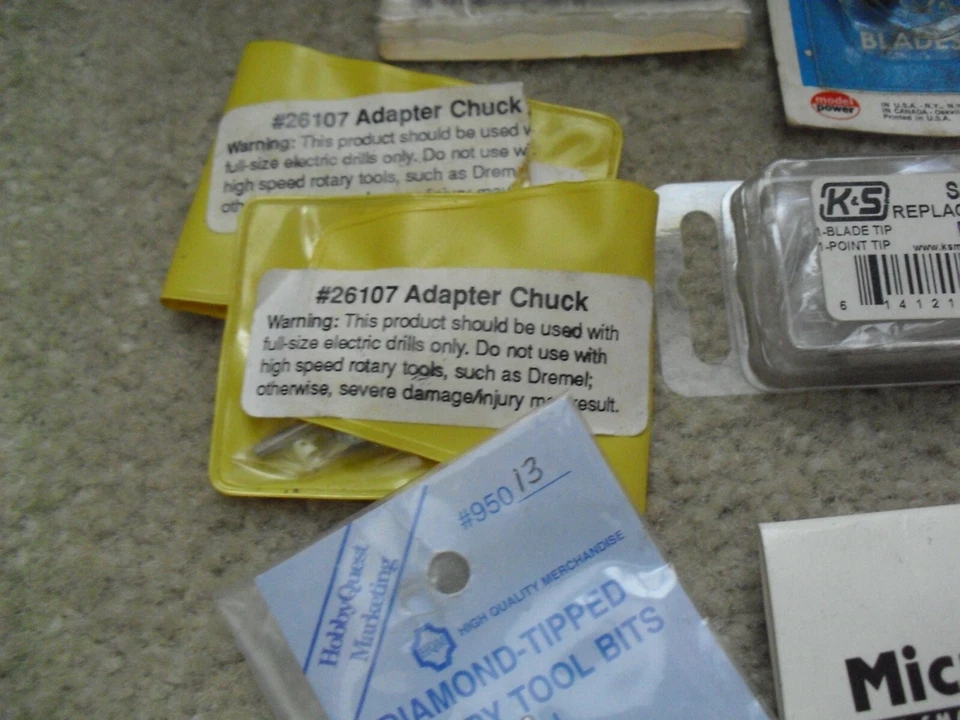 Lot of 13 Hobby Tool PArts X-Acto Blades Burrs Chuck Keys Bits New Old Stock - Image 2 of 3