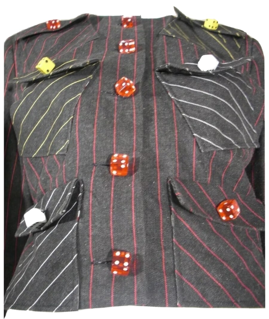 1980's Patrick Kelly High Roller Demin Wool Pinstripe Jacket with Lucite Dice image 4