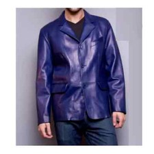 Leather Navy Blue Men's Lambskin Blazer Stylish Business 100% Handmade Formal