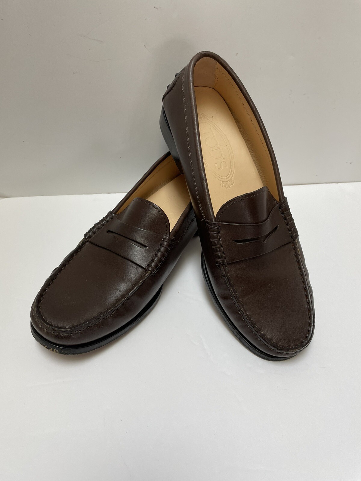 Tods Penny Loafers Shoes Brown Leather 