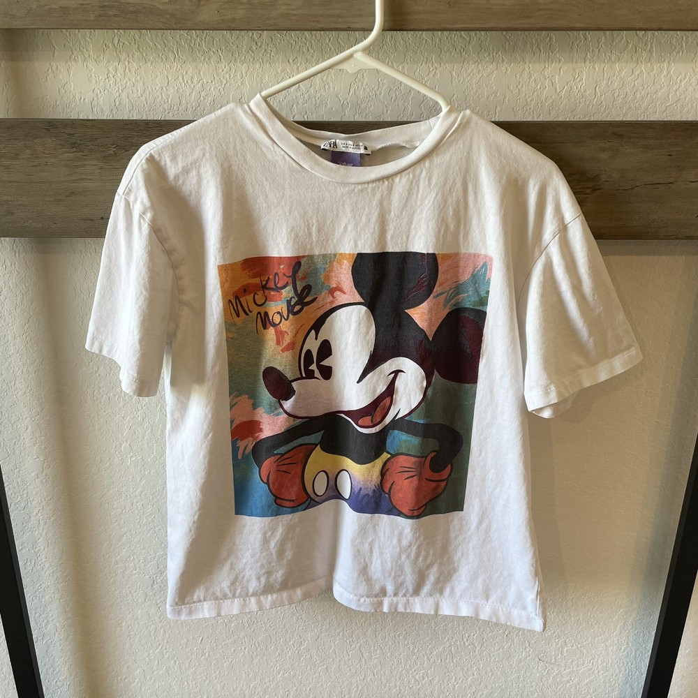 RARE ZARA Disney Mickey Mouse Cropped Graphic Tee Vintage Size S HTF