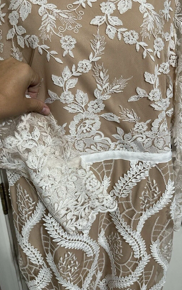 Платье-футляр короткое Marina белое кружевное с длинным рукавом размер 14 фея свадьба - Изображение 3 из 4