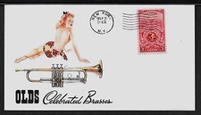 Trompeta de grabación Olds 1956 y dama sexy presentada en sobre de coleccionista *A241