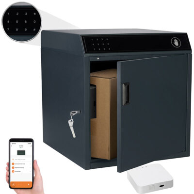 AGT Paketbriefkasten mit WLAN-Gateway, Stahl, 46 x 50 x 50 cm, PIN, App