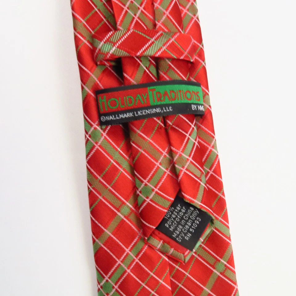 Corbata de cuello Holiday Traditions Hallmark para hombre Navidad roja verde a cuadros 58x3 Foto 3 de 4