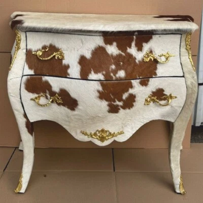 Casa Padrino Barock Kuhfell Kommode Weiß / Braun / Gold 100 cm - Barock Möbel - Bild 1 von 2
