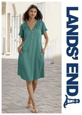 Lands' End Teal Green Chambray 100 Lyocell Shift Dress Beachy Resort M
