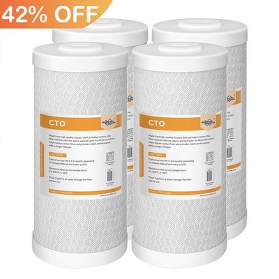 4 Pack 10'' x 4.5'' Whole House Carbon Block Water Filter Replacement Fit GXWH40L