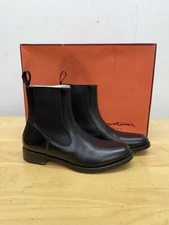 Santoni Patent Toe Dress Boots 5.5 B Black Leather Ankle Pull On Back EU 35-1/2