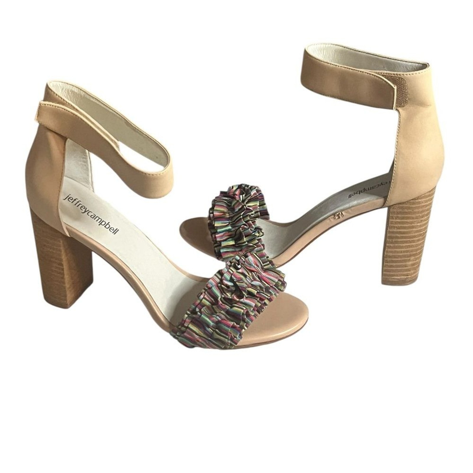 Jeffrey Campbell Lindsay Ruffle Block Heel Sandals Multicolor Size 9 NEW image 2