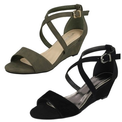 Anne Michelle Damen Keilsandaletten Mit Schnalle Schwarz Khaki