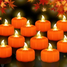 Fall Decorations for Home Pumpkin Tea Lights, 12 Pack LED Orange Pumpkin Lights 