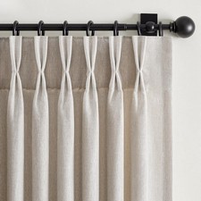 Pinch Pleated Curtains 90 Inches Long 2 Panels Set,Oatmeal Semi Sheer Linen T...