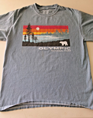 Olympic National Park T-Shirt Womens Medium Blue Graphic Bear Nature Scenic Tee