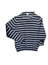 Crewcuts by J.Crew Kids Navy White Striped Knit Sweater Size 8 Cotton Pullover