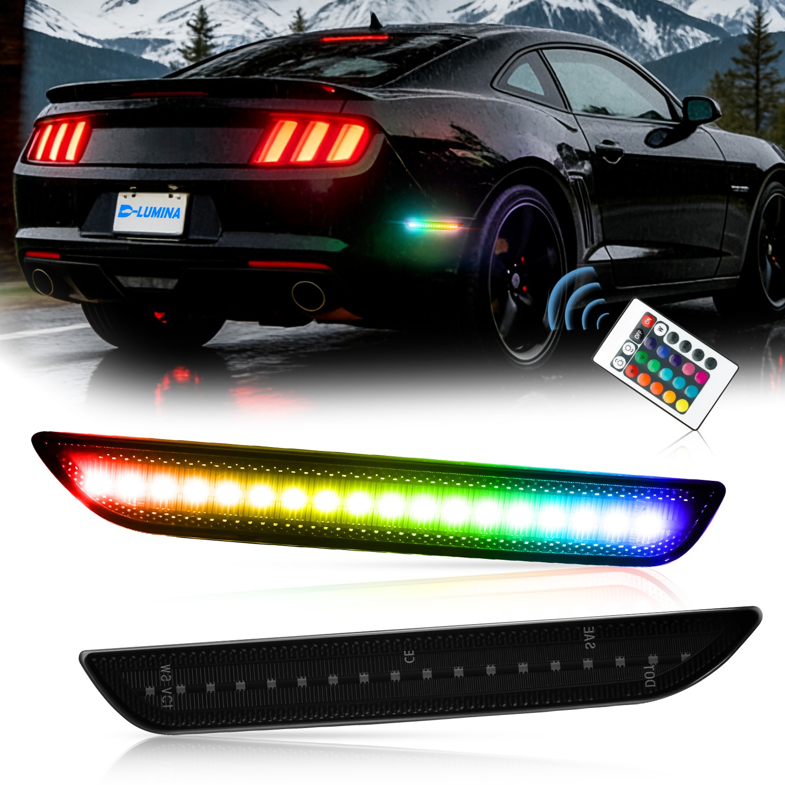 Smoked RGB Bumper Fender Rear Side Marker LED Lights For 2010-2026 Ford Mustang