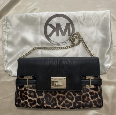Michael Kors Hamilton Leopard Haircalf Chain Shoulder Bag and Clutch & Dust Bag