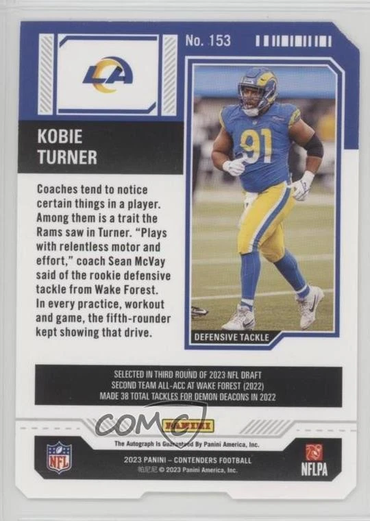 2023 Panini Contenders Ticket Stub /91 Kobie Turner #153 Rookie Auto RC - Image 2 of 2