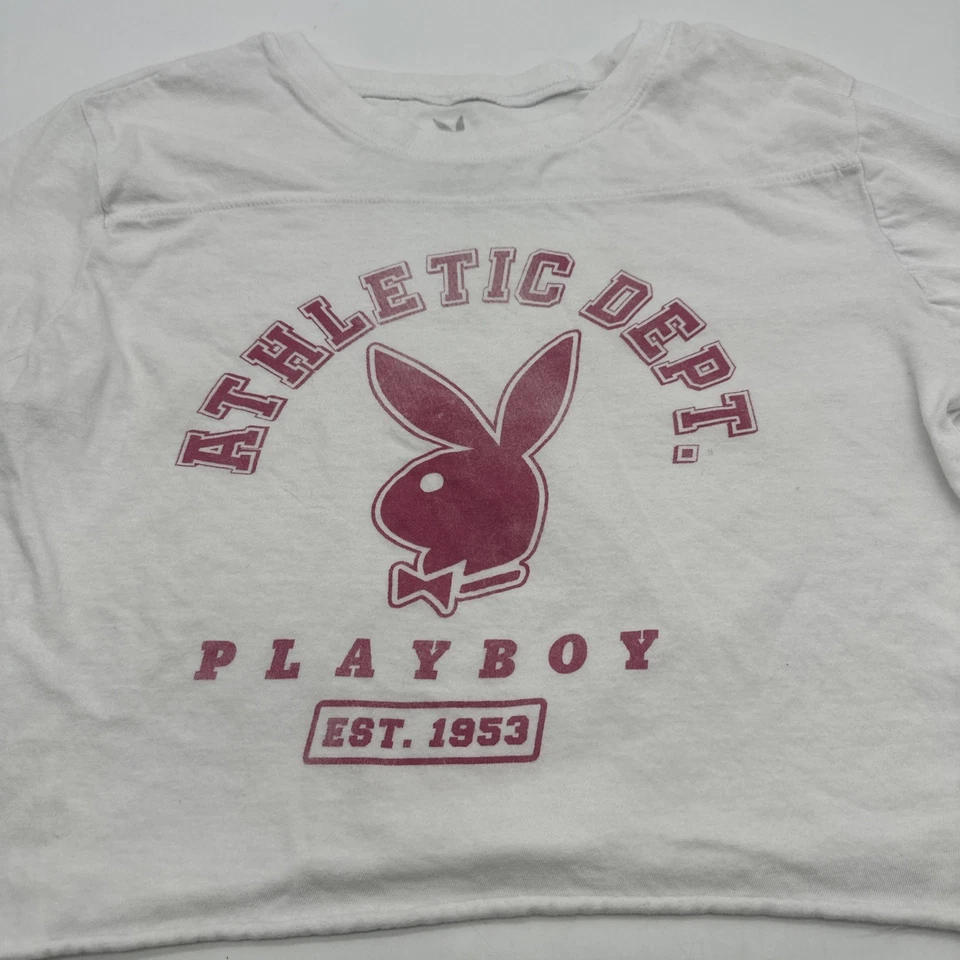 Camiseta recortada Playboy para mujer M blanca con logotipo estampado gráfico. #37342 Foto 2 de 4