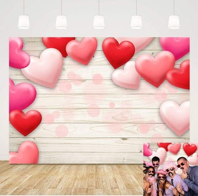 Valentine's Day Backdrops Decorations Pink Red Love Heart 5x3ft, Pink,Red 