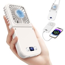 Finect Handheld Portable Fan with Ice Cooler,6 in 1 7000mAh USB Mini, White